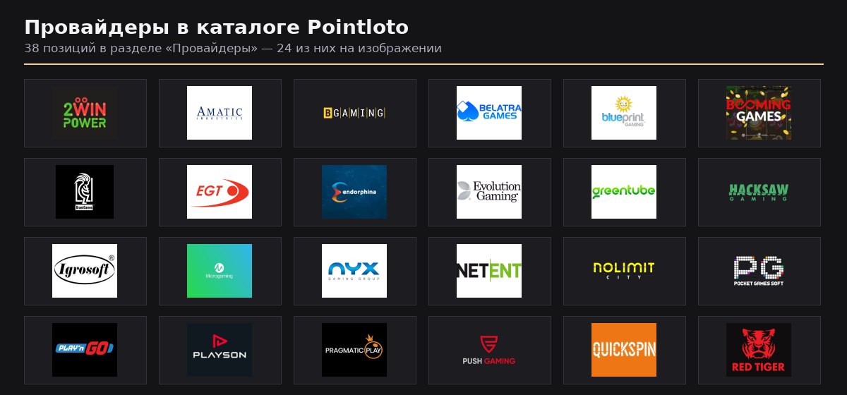 Логотипы провайдеров игр в каталоге Pointloto